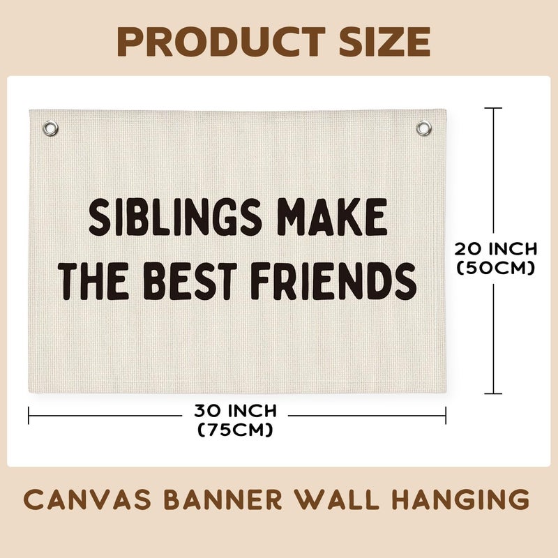 PLKMN Kids Room Decor Playroom Banner, Siblings Make the Best Friends Linen Canvas Banner Wall Hanging Flag, Boys Girls Nursery Decor 20x30 - Image 2